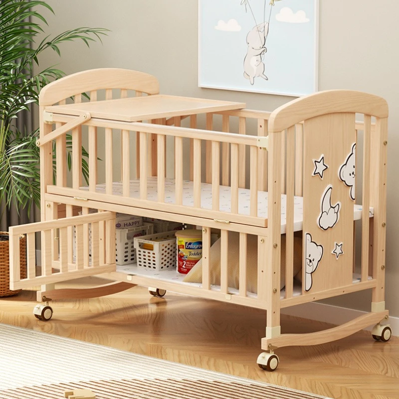 Cuna mecedora de madera maciza con ruedas y mosquitera - imagen 3