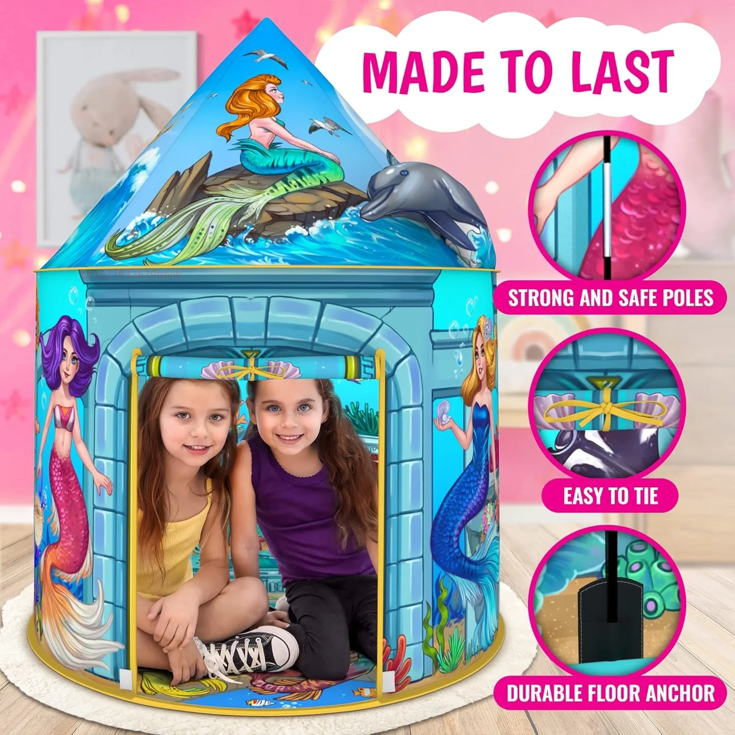 Casa de juegos infantil tipo tienda princesa y sirena bajo el mar