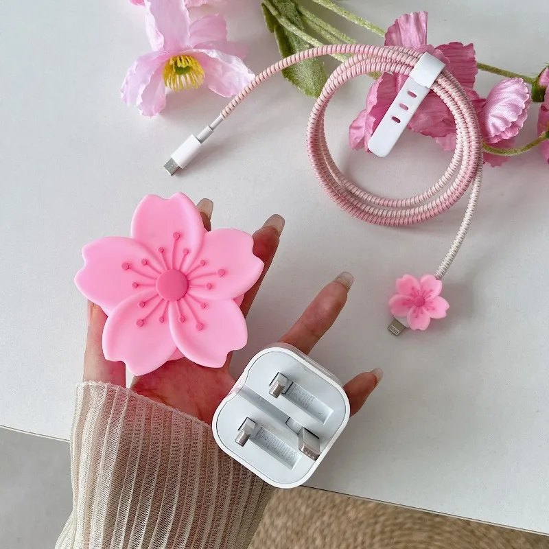 Funda móvil 3D suave con flores de cerezo y organizador de cables - imagen 3