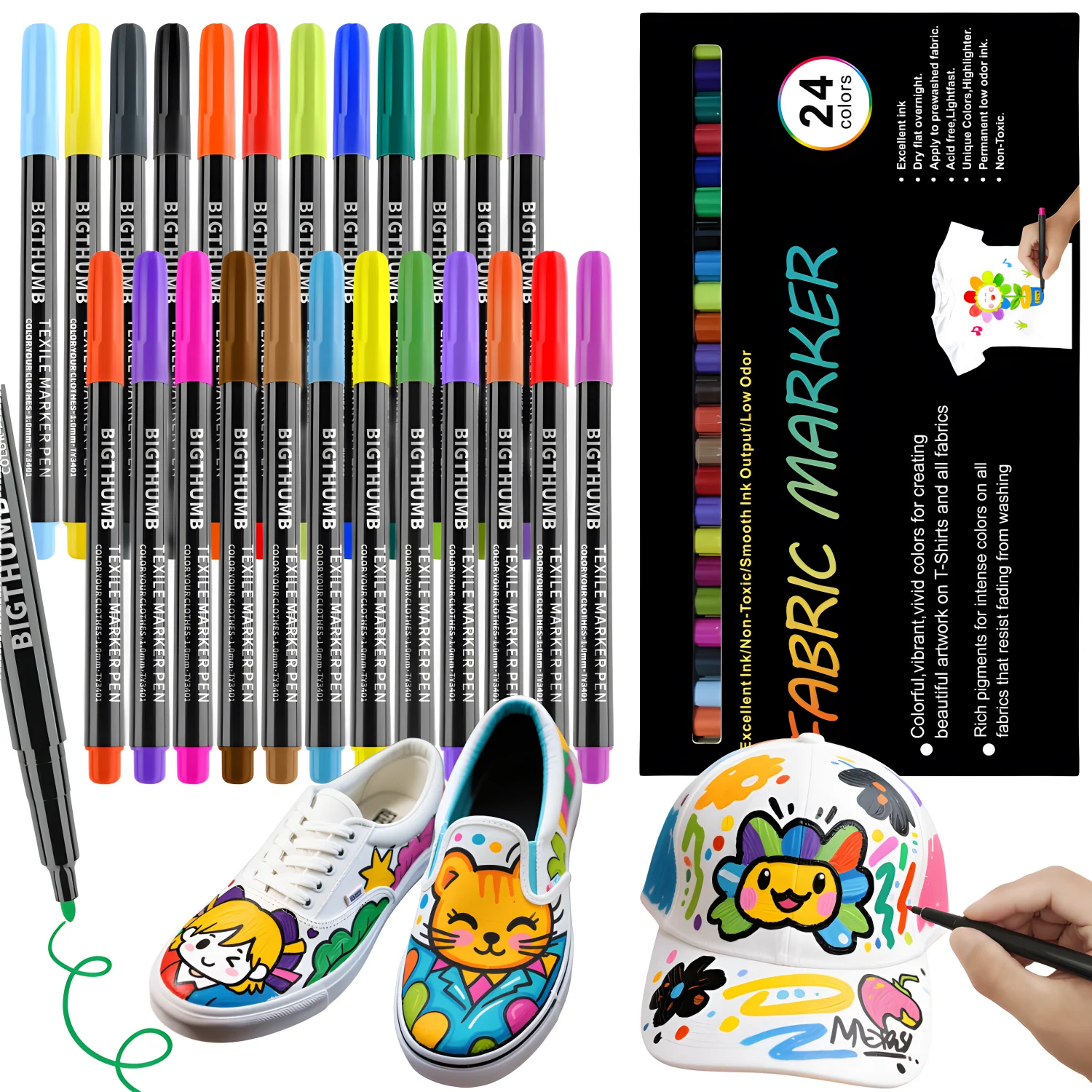 Rotuladores de tela 24 colores – Impermeables y lavables