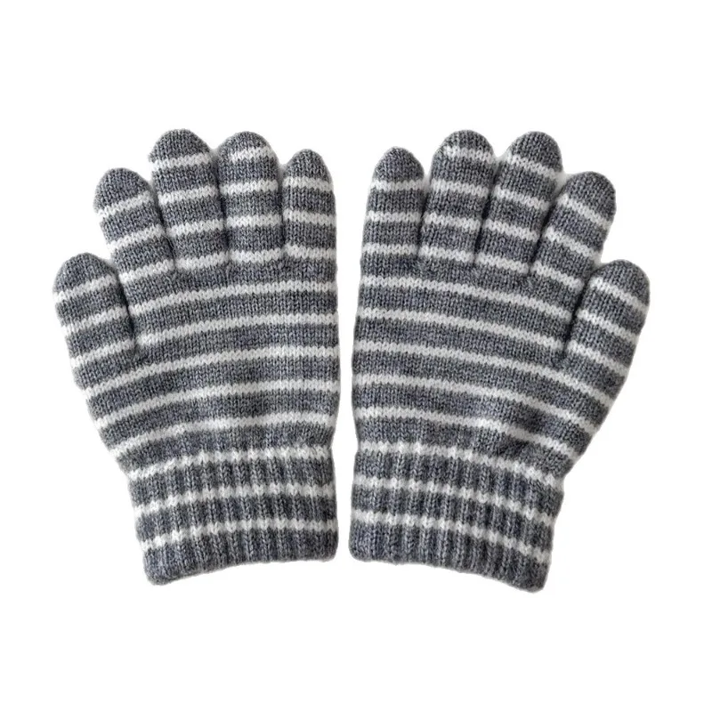 Guantes coreanos para niños – Tejidos de cinco dedos a rayas cálidos invierno - imagen 2
