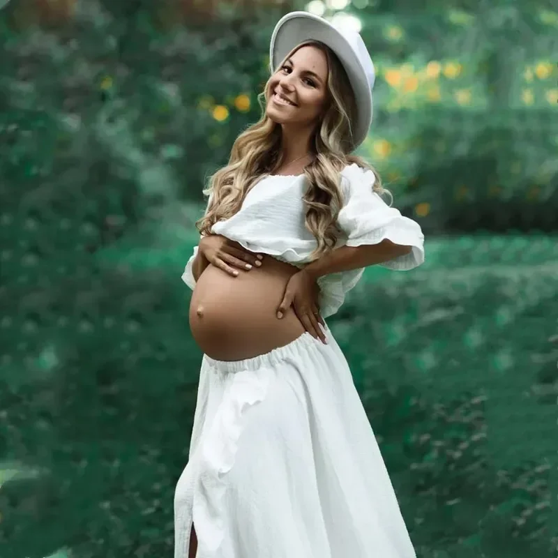 Vestido de maternidad largo de algodón bohemio oxidado para sesión - imagen 3