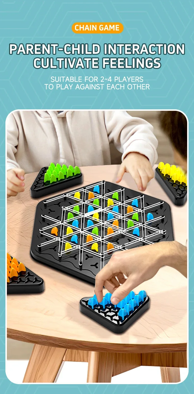 Primer plano de las piezas mostrando su diseño triangular y colores
