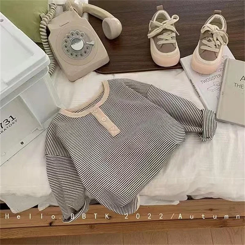 Camiseta manga larga de rayas para niño – Algodón transpirable