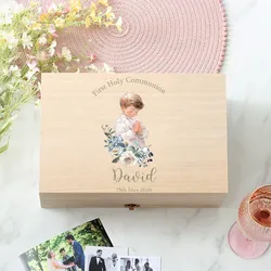 Caja de recuerdos personalizada para bautizo de bebé, regalo de ceremonia