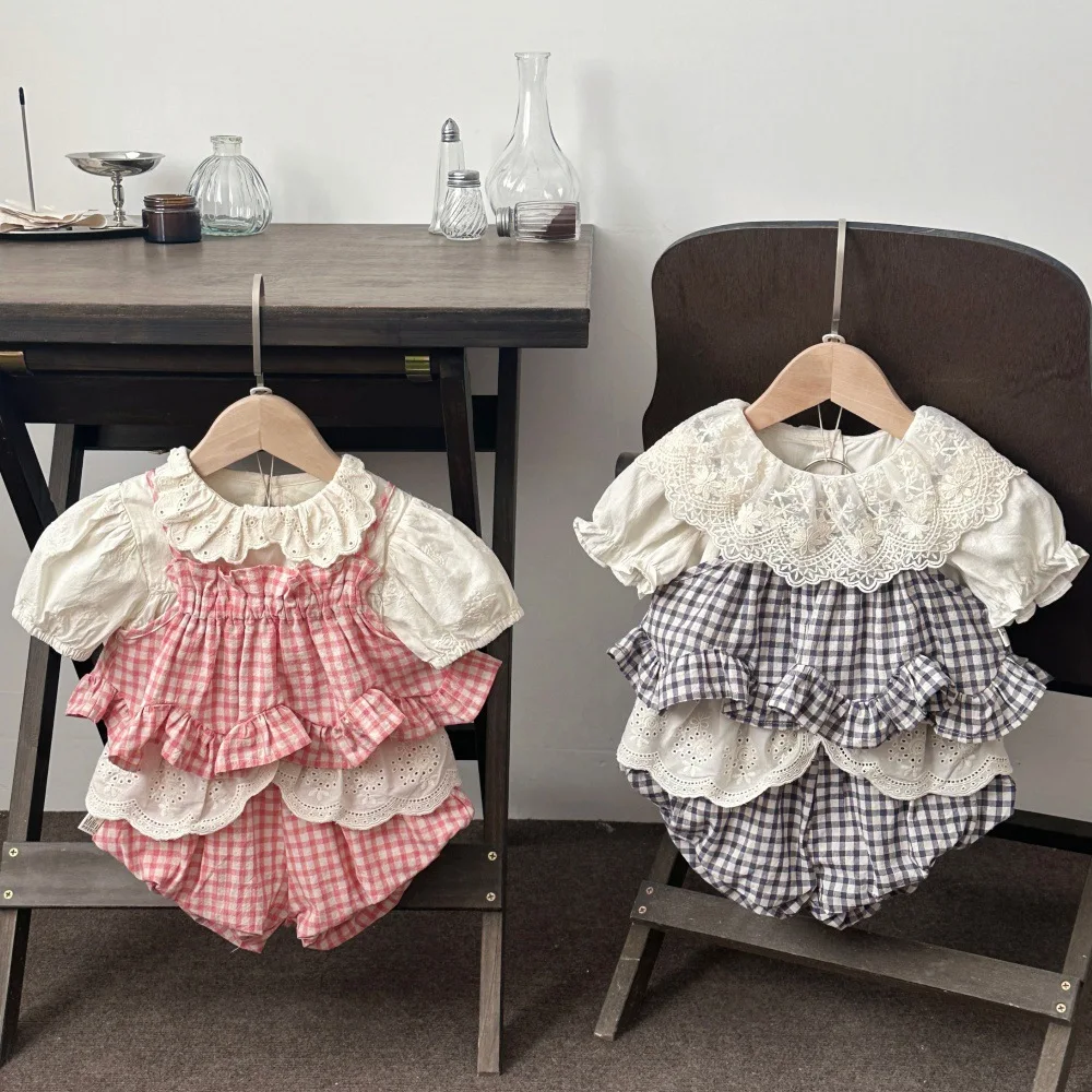 MILANCEL Conjunto de verano para bebé con cuadros y pantalón corto - imagen 3