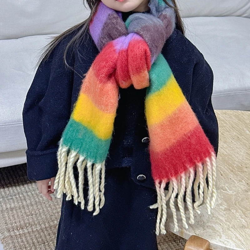 Bufanda infantil larga de algodón con borlas – Cálida y colorida - imagen 2