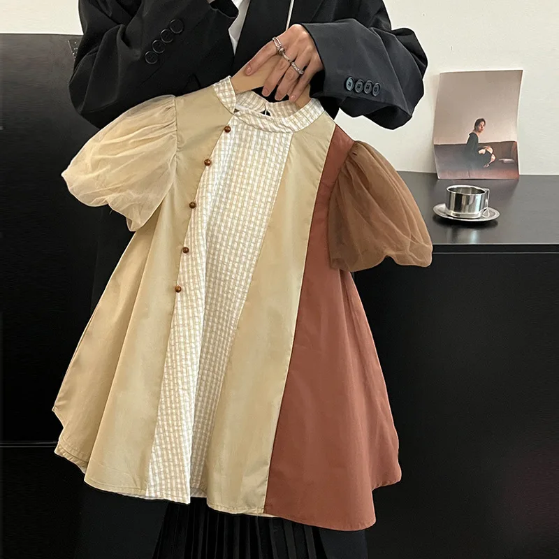 Vestido de retazos estilo francés para niña, manga corta, verano
