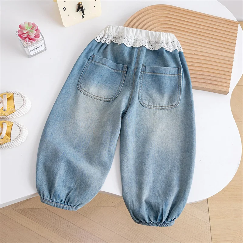 Vaqueros con encaje para niña – Pantalón suelto con cordón - imagen 3