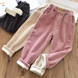 Pantalones acolchados de lana para niños en pana gruesa otoño-invierno