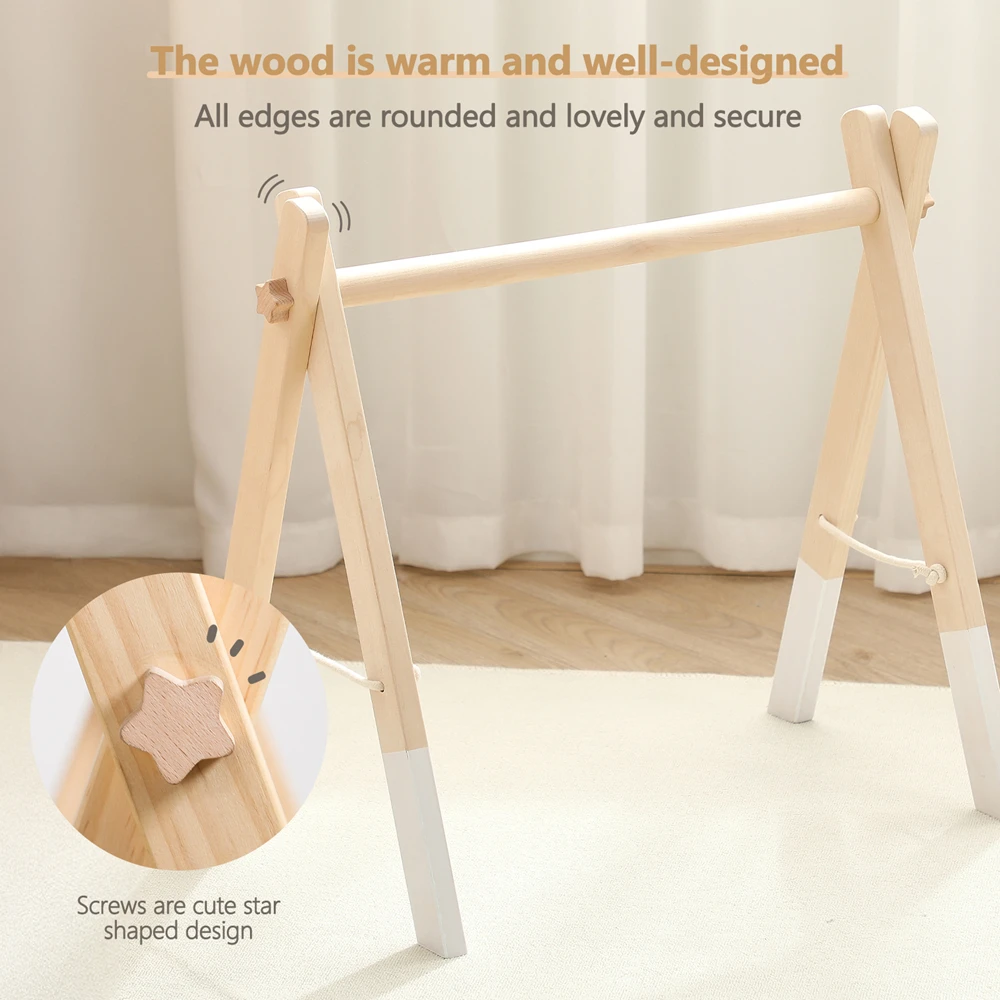 Gimnasio plegable de madera para bebé con juguetes colgantes - imagen 4