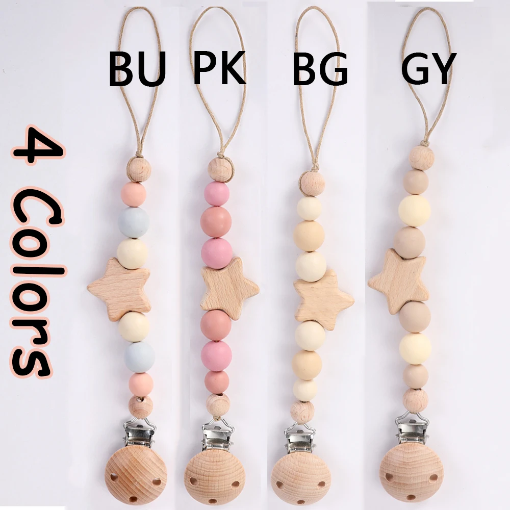 Sujeta chupete personalizado para bebé con nombre en madera natural - imagen 3