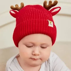 Gorro navideño de reno con astas en felpa suave para jóvenes
