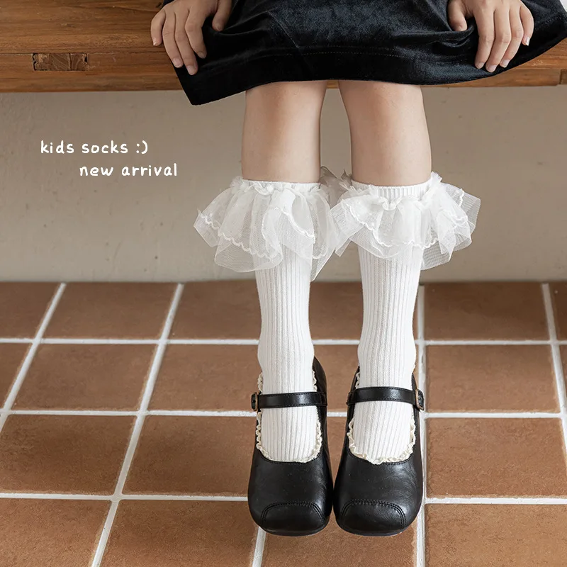 Calcetines altos de encaje para niñas – Estilo princesa caramelo
