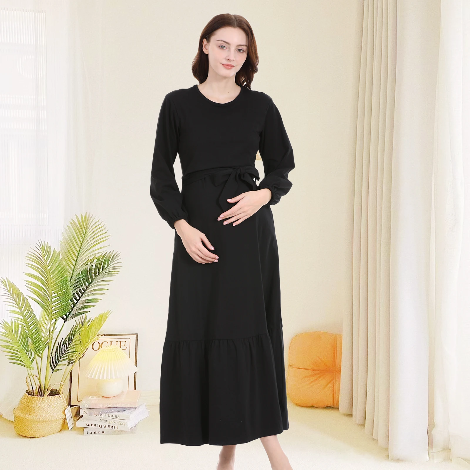 Vestido premamá manga larga elegante para embarazadas - imagen 4