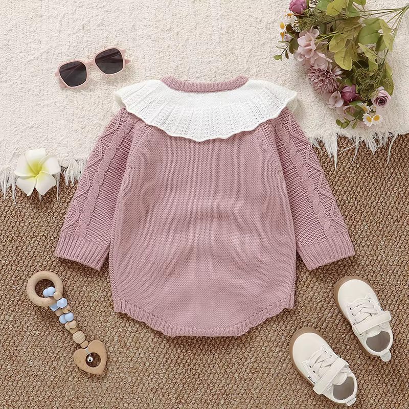 Mono de invierno para niña en punto rosa floral manga larga - imagen 2