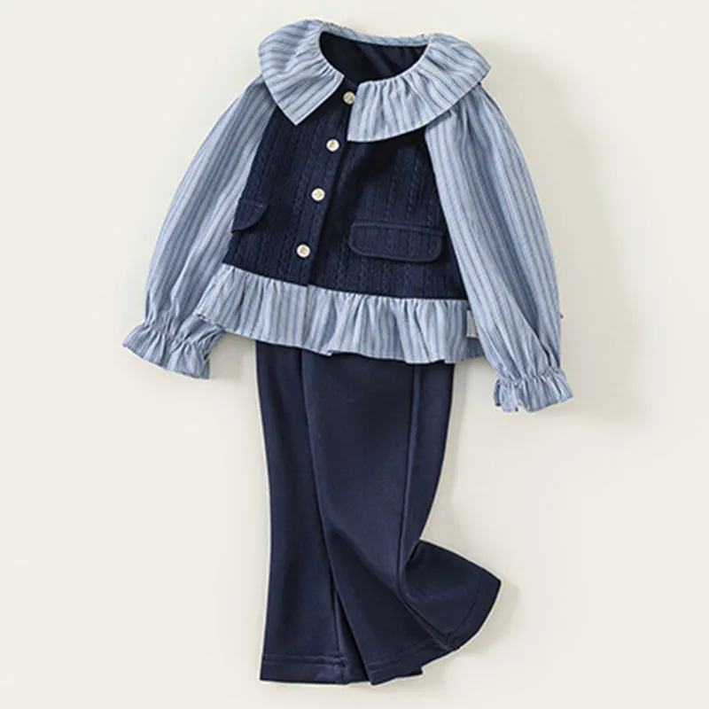 Conjunto niña de rayas con cuello Peter Pan y pantalón - imagen 2
