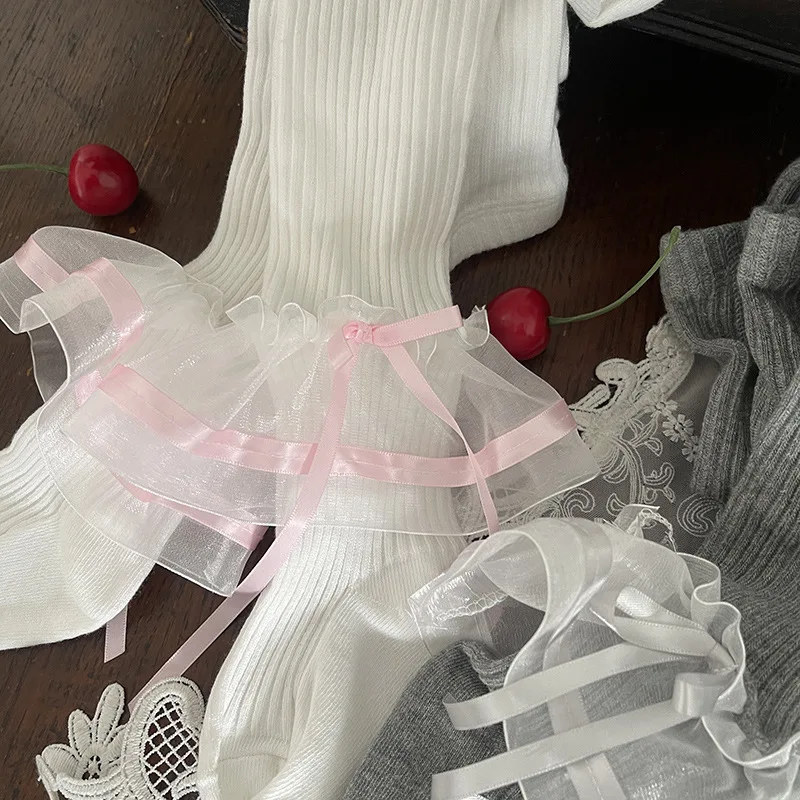 MILANCEL pantimedias de primavera finas para niñas con lazo encaje - imagen 4