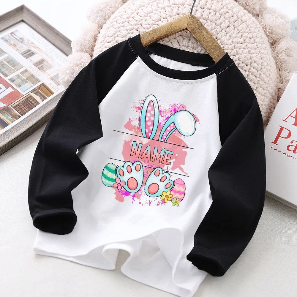 Camiseta raglán de conejito de Pascua con nombre para niños - imagen 2