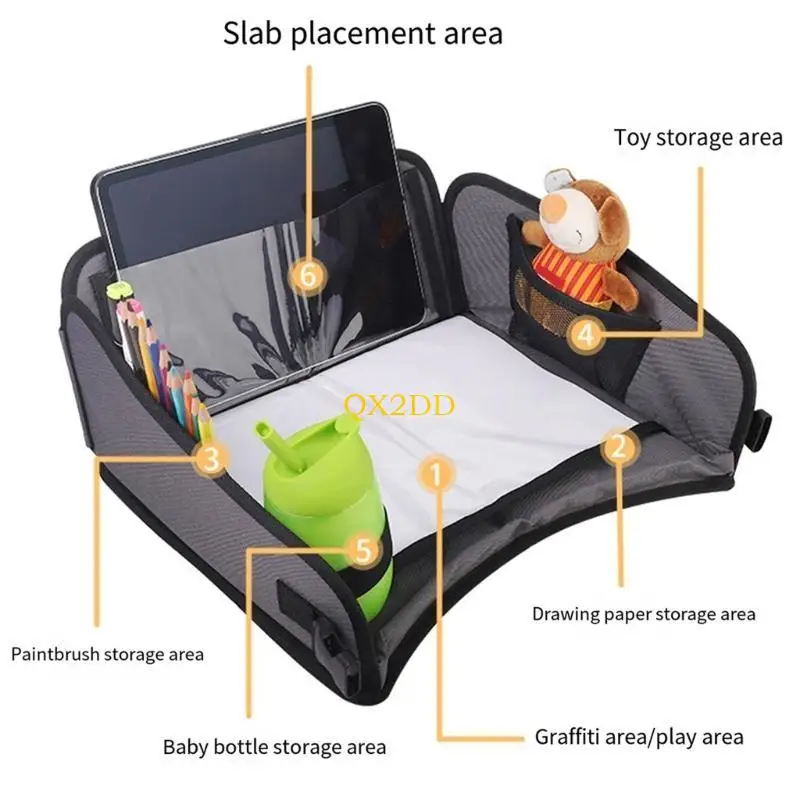 QX2D Bandeja de viaje con tablero dibujo y bolsillo para aperitivos - imagen 3