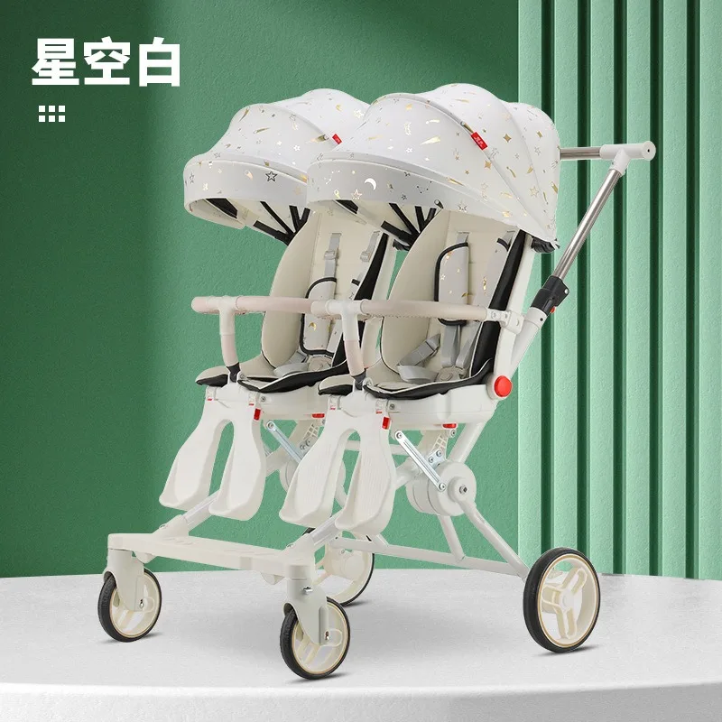 Carrito gemelar plegable ligero para sentar o tumbar
