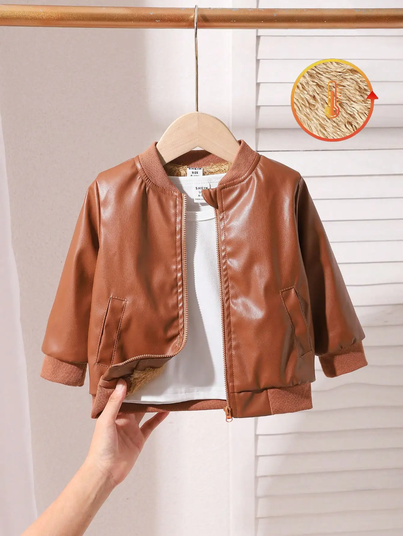 Chaqueta de cuero para bebé marrón cálida lana otoño-invierno - imagen 2