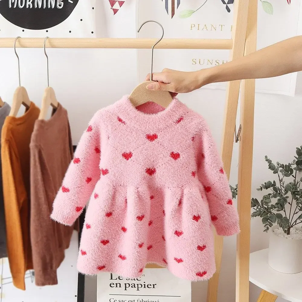 Vestido de punto para bebé de invierno con lana tipo visón para niña - imagen 2