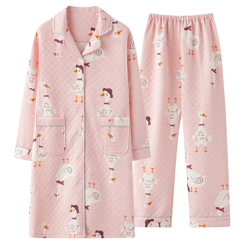 Pijama de lactancia acolchado cálido en algodón para otoño-invierno - imagen 5