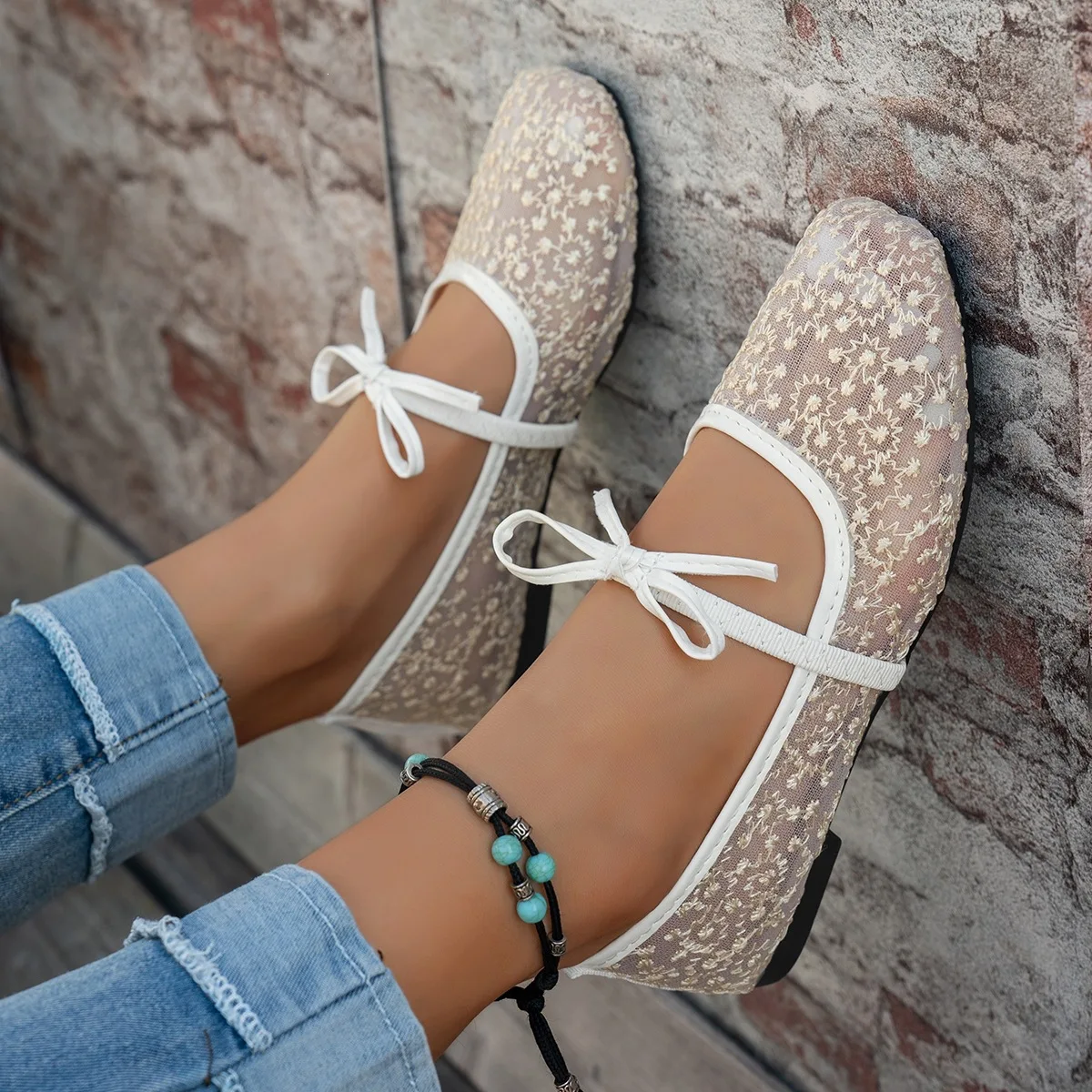 Zapatos Mary Jane de encaje con suela suave para mujer - imagen 2