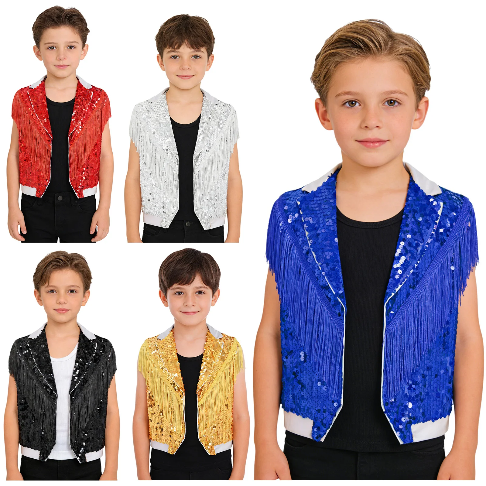 Chaleco de lentejuelas brillante estilo disco con borlas para niños - imagen 4