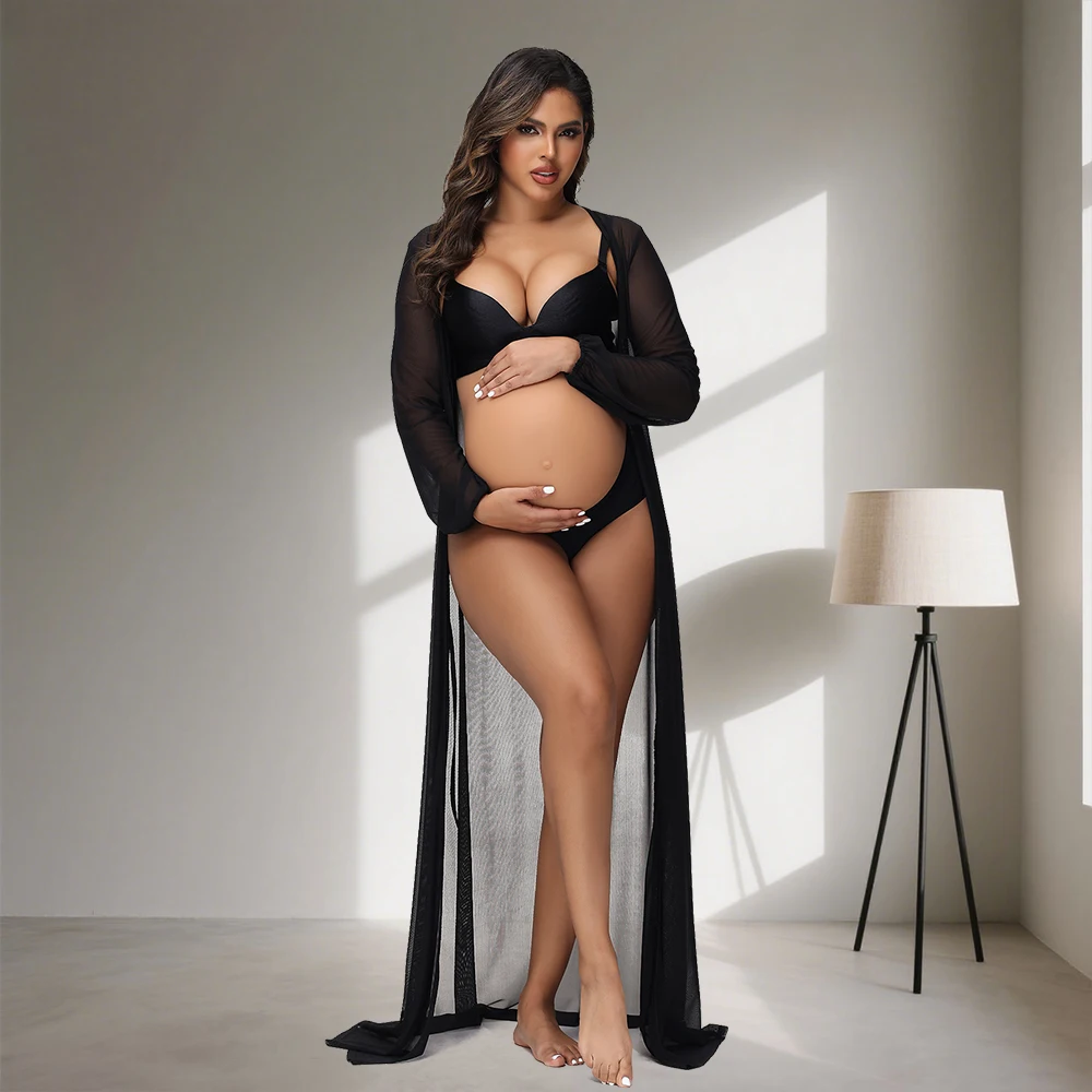 Vestido premamá de tul transparente con mangas abullonadas - imagen 3