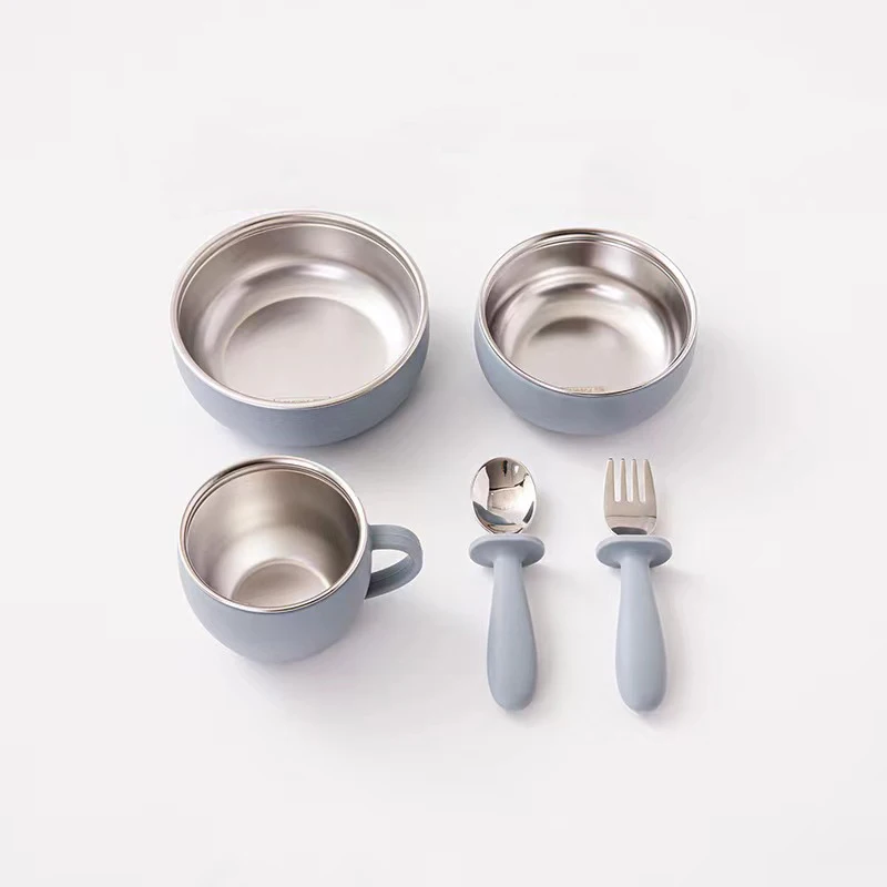 Juego de vajilla de silicona para bebé con cubiertos y tazas