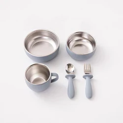 Juego de vajilla de silicona para bebé con cubiertos y tazas