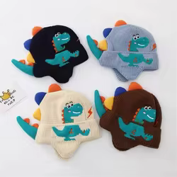 Gorro de invierno para niño con dinosaurios, cálido y cortaviento