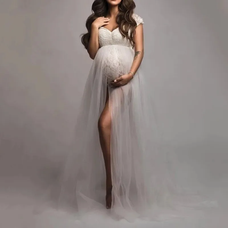 Vestido largo de tul para maternidad con tirantes antideslizantes - imagen 2
