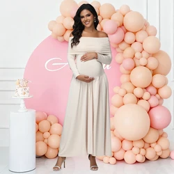 Vestido de maternidad plisado liso manga larga para fiesta bienvenida