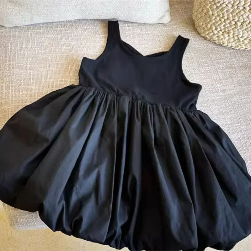 Vestido sin espalda de algodón liso con tirantes para niña - imagen 2