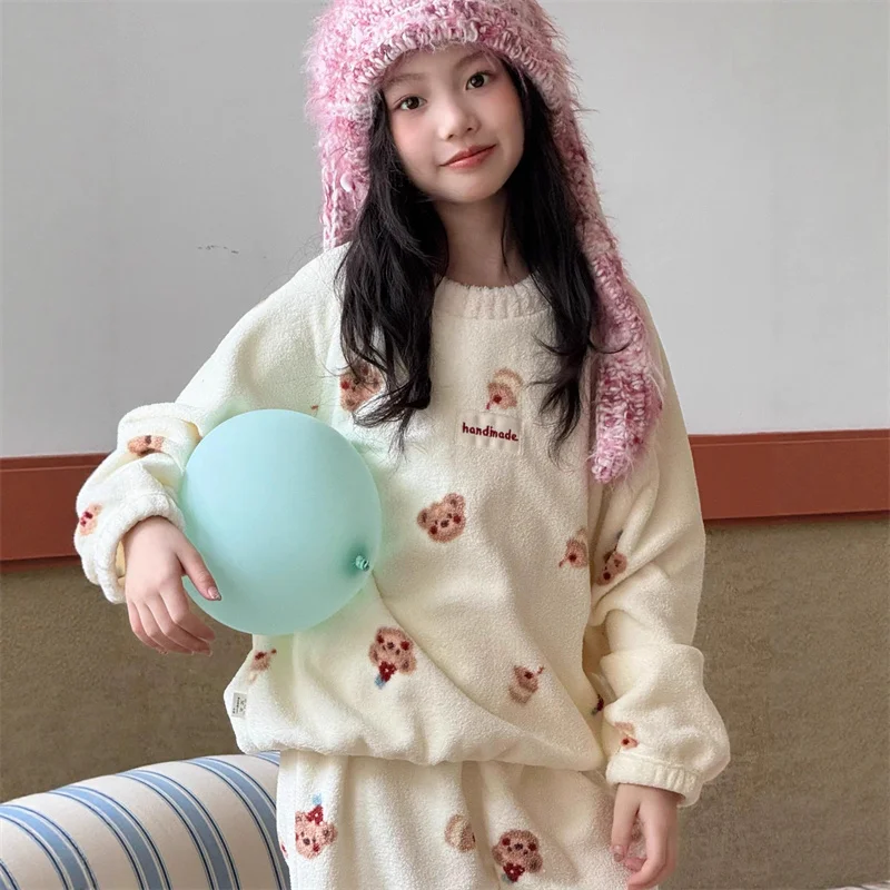 Conjunto de pijama de franela cálido para niños, estilo lana - imagen 2