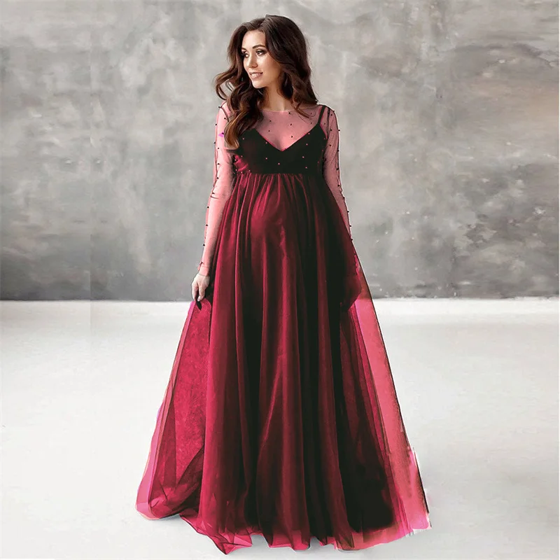 Vestido premamá manga larga para sesión de fotos - imagen 5
