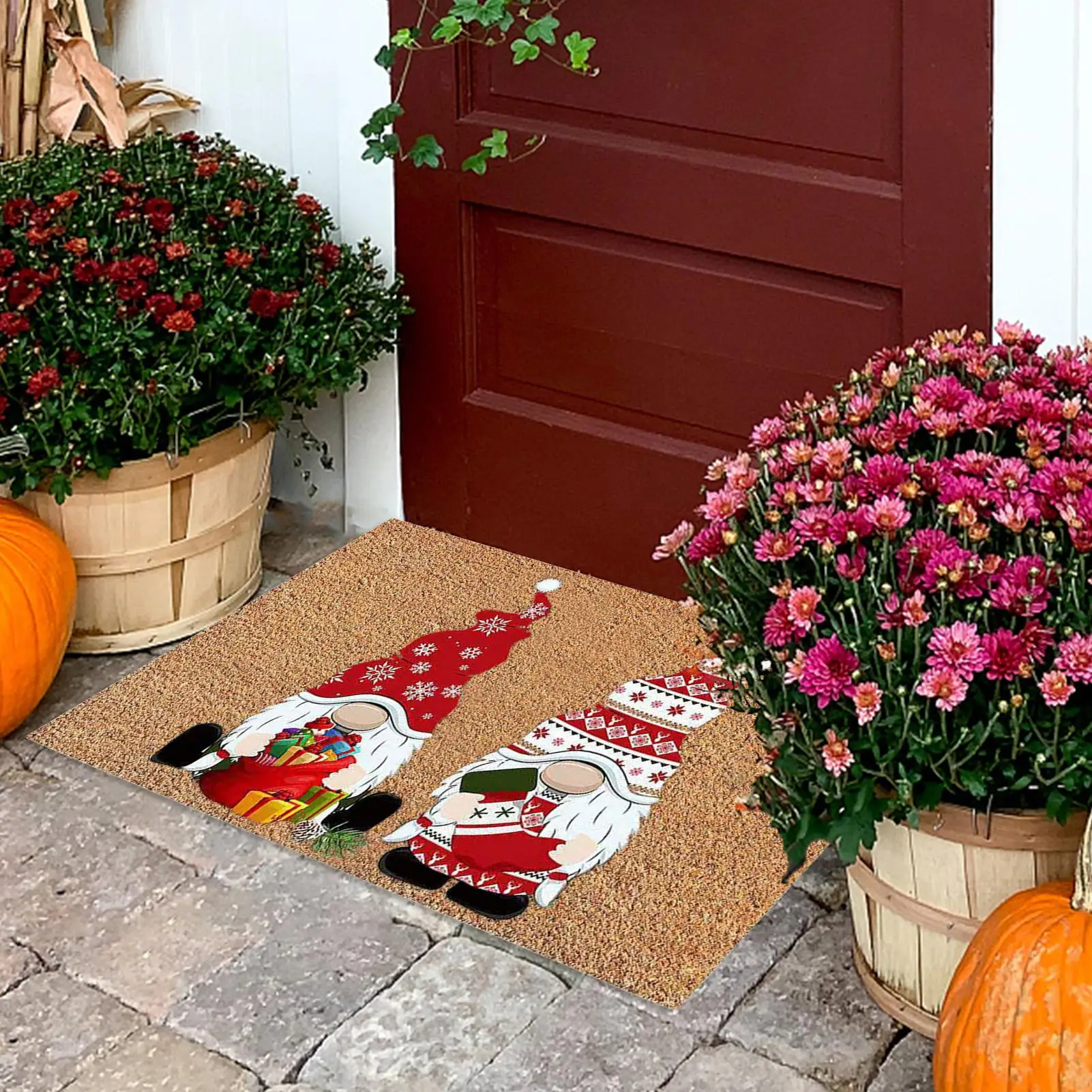 Alfombra de Navidad rústica con diseño de gnomo para entrada - imagen 5
