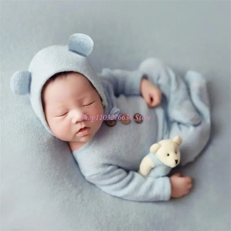 Traje de fotografía para recién nacido con gorro de oso - imagen 4