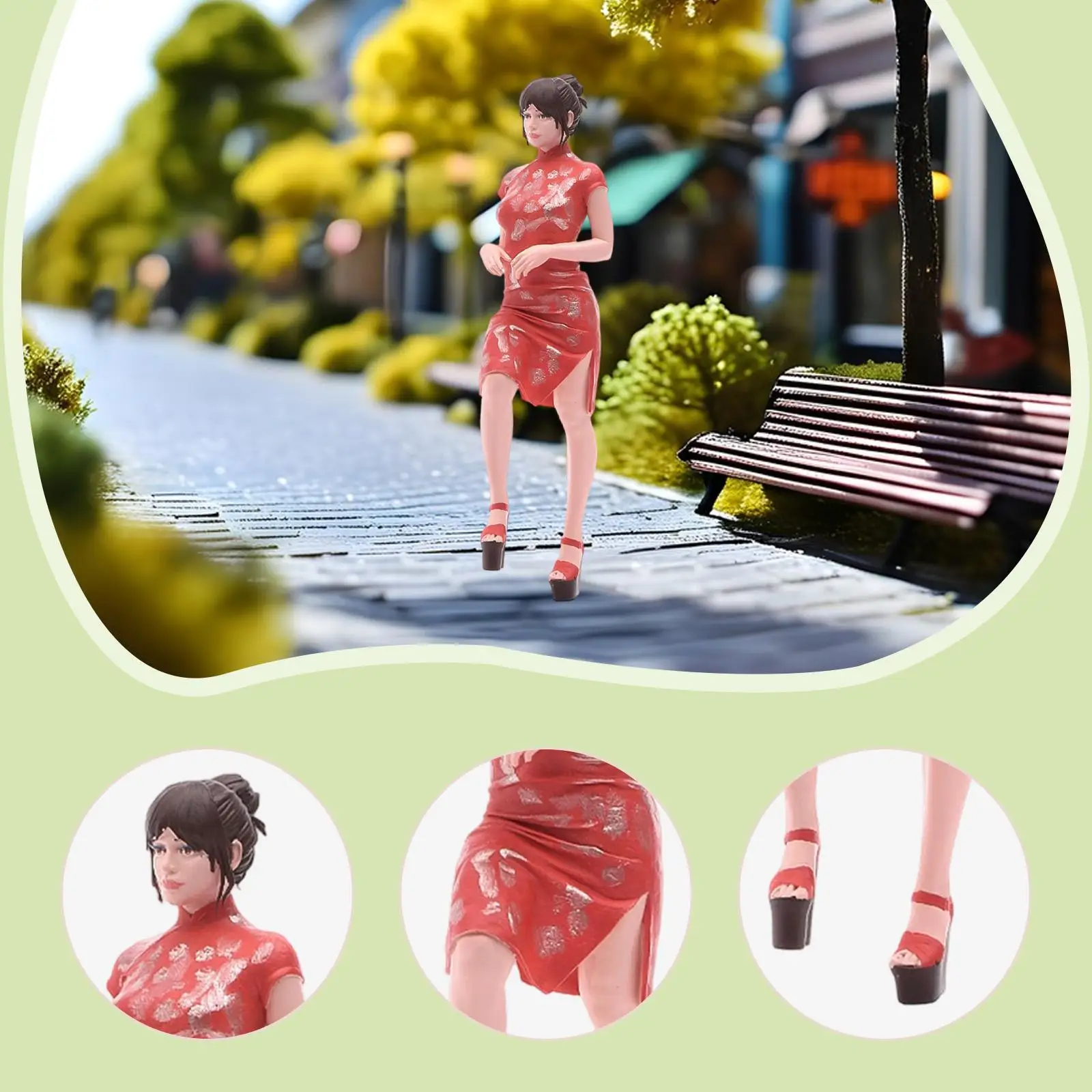 Muñeca mini con vestido estilo cheongsam realista para maquetas - imagen 3