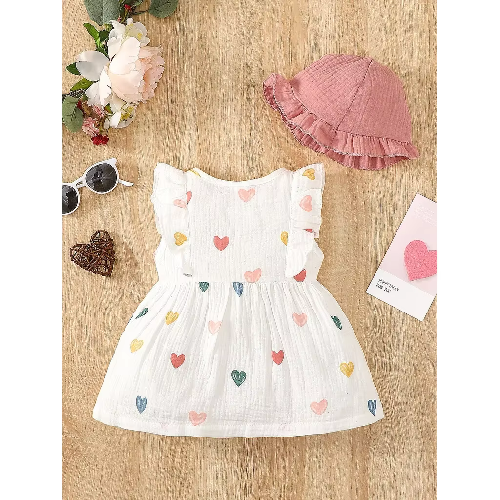 Conjunto vestido y sombrero bebé niña recién nacida verano - imagen 3