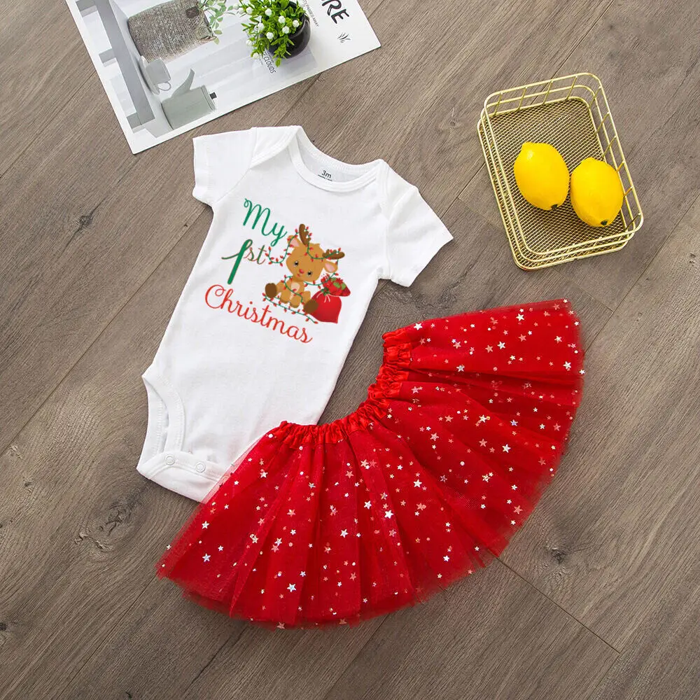 Conjunto primera Navidad bebé niña vestido tutú y camisa fiesta - imagen 3