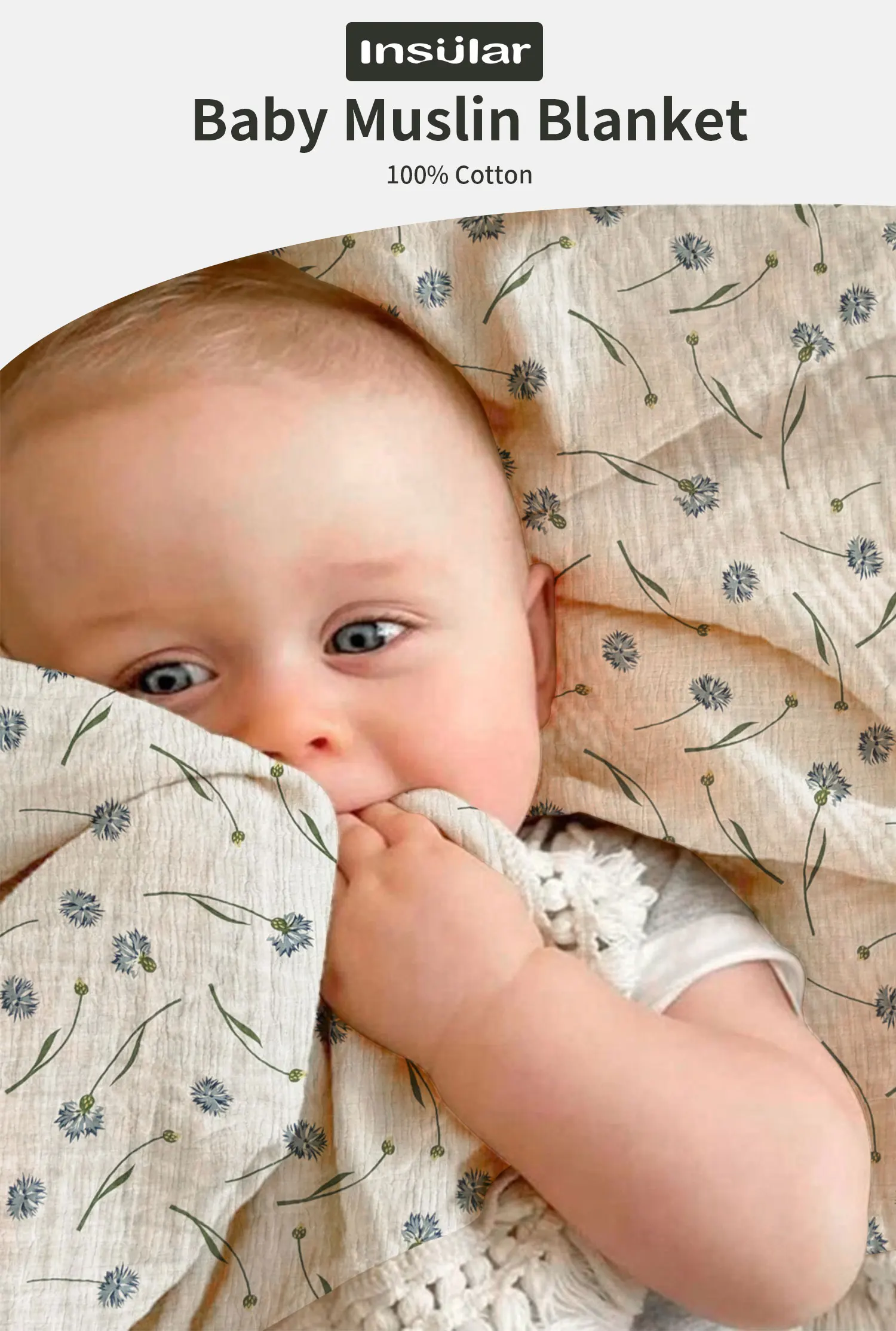 Manta de muselina con estampado y borlas para bebé