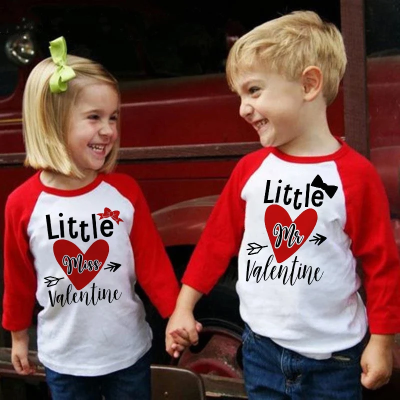 Camiseta raglán Little Miss y Little Mr Valentine para niños - imagen 5