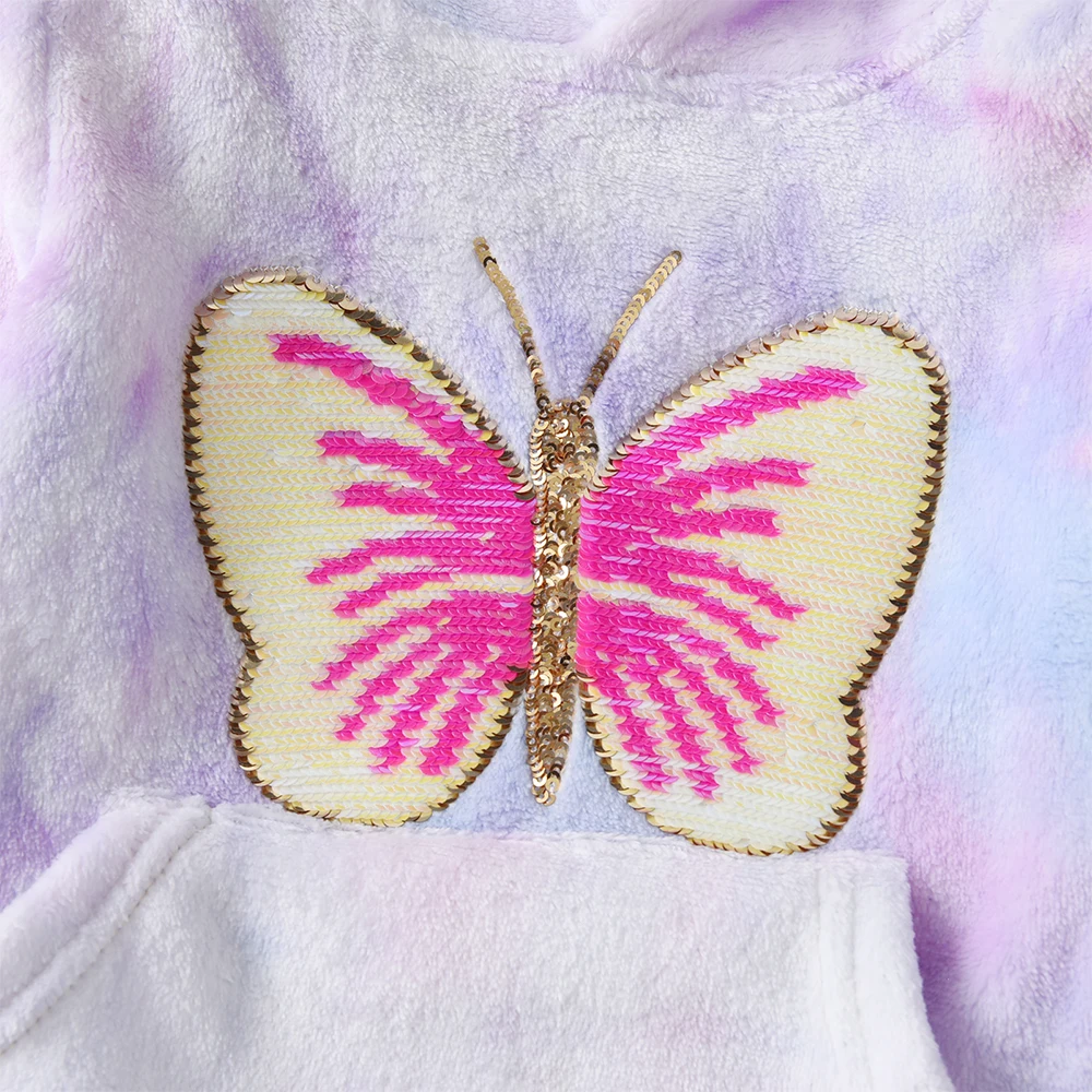 DXTON Sudadera con capucha de lana para niña: bolsillo mariposa