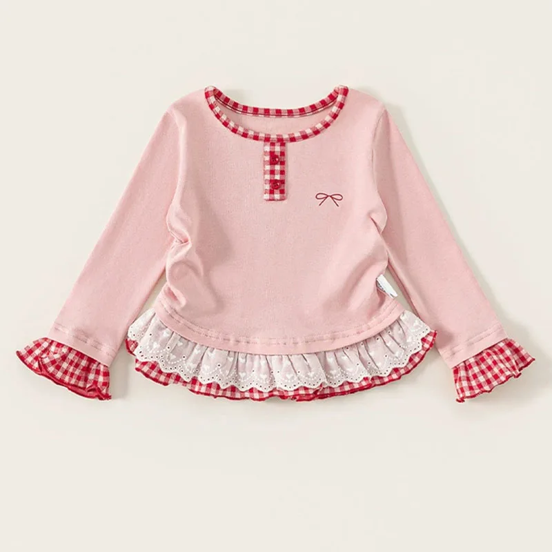Conjunto niña falda y top de cuadros manga larga estilo coreano - imagen 3