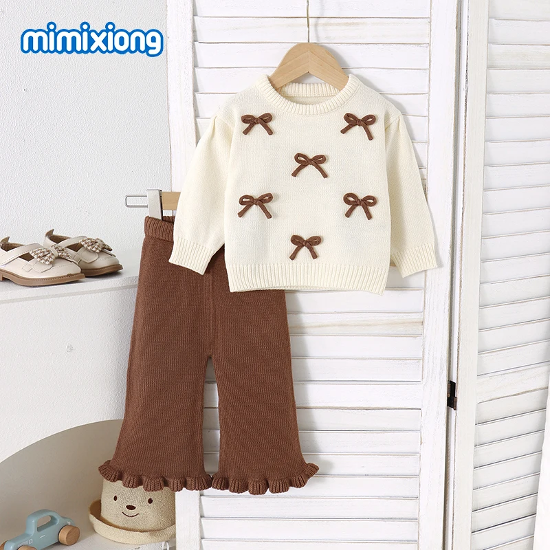 Conjunto de otoño para niña: suéter de punto con lazo y pantalón - imagen 2
