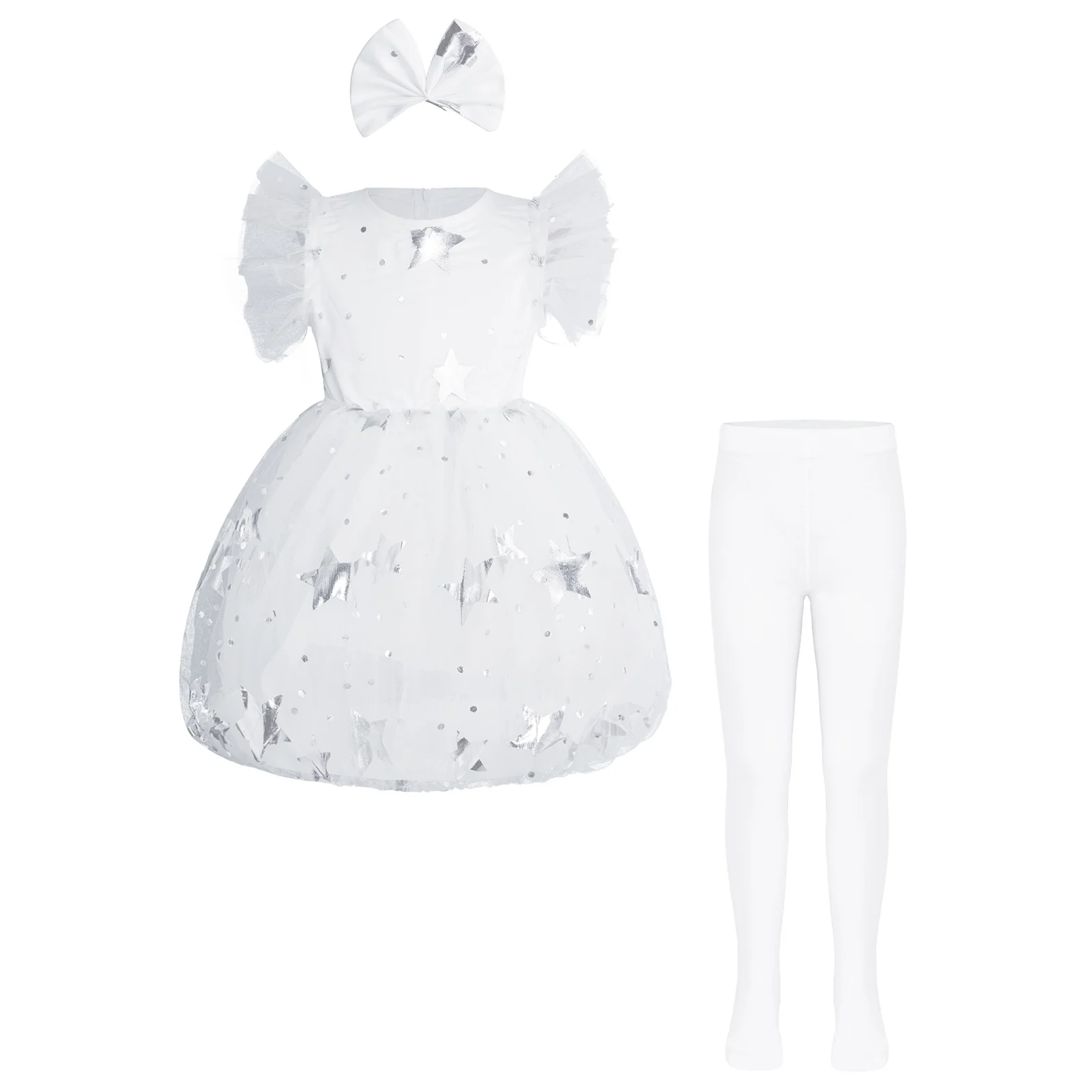Vestido niña de tul con tutú, volantes y pantimedias para fiesta